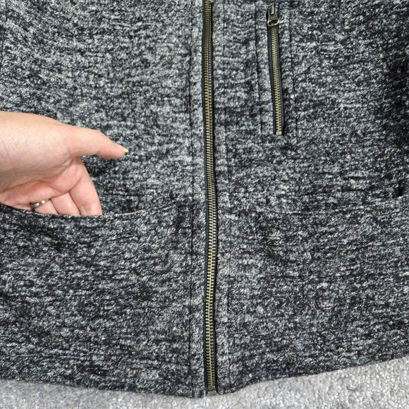 LOFT Wool Blend Charcoal Gray Marled Knit Cropped Zip Jacket Pockets Preppy - Picture 5 of 10